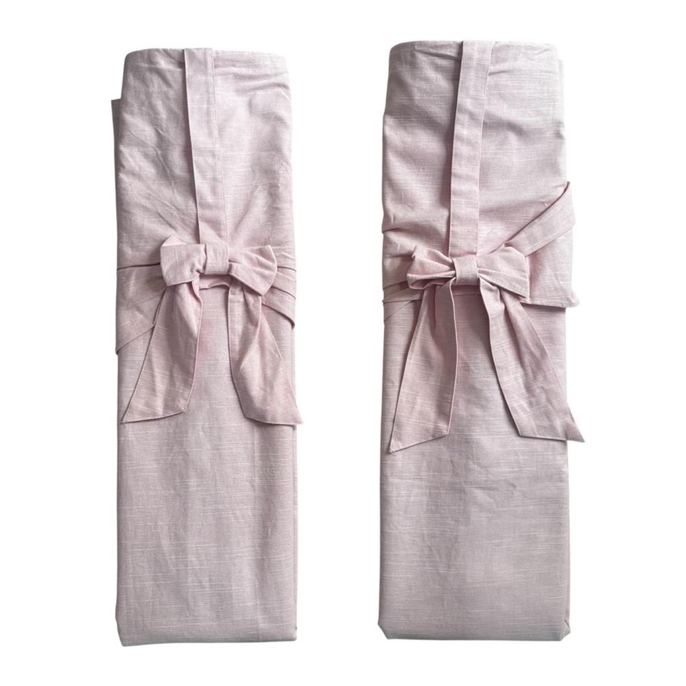 Pottery Barn Evelyn Linen-Blend Bow Valance Blackout Panel Curtains 44"Wx63"L - Picture 3 of 11